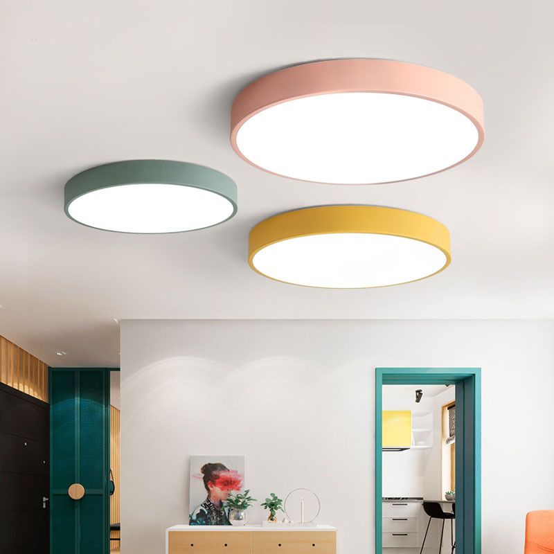 Deckenleuchte LED Rund | Metall und Acryl in 5 Farben | Gelb, Blau, Grün, Rosa oder Grau | Ø 30–50 cm