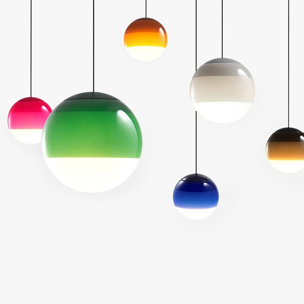 Pendelleuchte Glaskugel aus farbigem Glas | Grau, Blau, Grün, Orange, Rosa oder Schwarz | Warmweißes LED-Licht