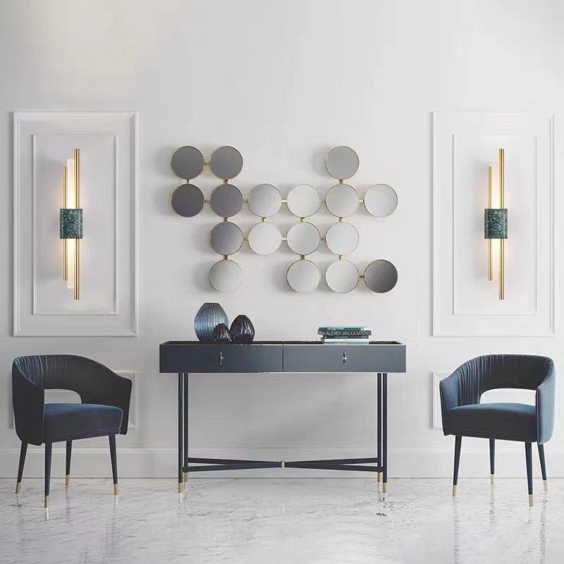 Vägglampa LED i Metall och Marmor | Geometrisk Design | Vit, Guld eller Grön | Varmvitt Ljus