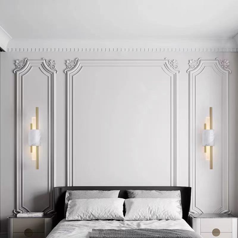Vägglampa LED i Metall och Marmor | Geometrisk Design | Vit, Guld eller Grön | Varmvitt Ljus