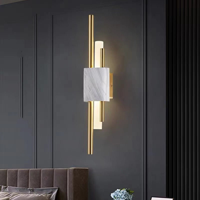 Vägglampa LED i Metall och Marmor | Geometrisk Design | Vit, Guld eller Grön | Varmvitt Ljus