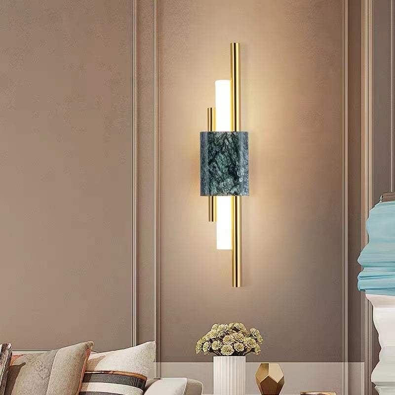 Vägglampa LED i Metall och Marmor | Geometrisk Design | Vit, Guld eller Grön | Varmvitt Ljus
