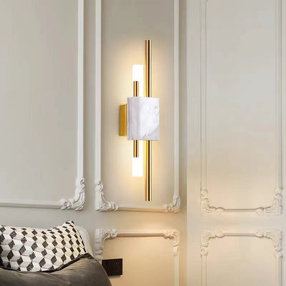 Vägglampa LED i Metall och Marmor | Geometrisk Design | Vit, Guld eller Grön | Varmvitt Ljus