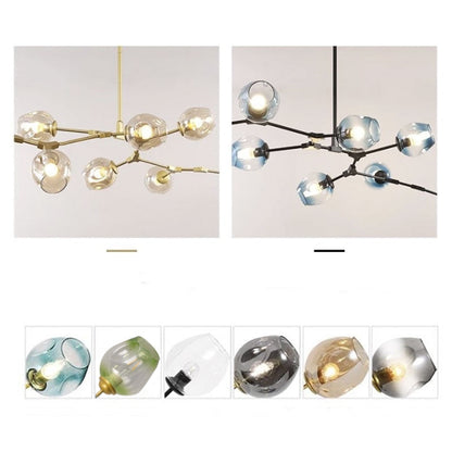 Pendelleuchte mit Glaskugeln | Schwarzes oder Goldenes Gestell | 5–9 Lichter | Klares, Rauch- oder Farbiges Glas