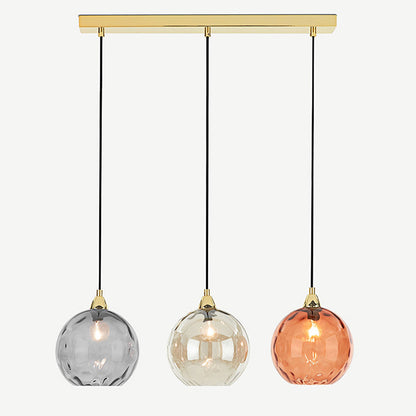 Pendellampa i Glas med Vågmönster | 3 Glasskärmar i Rosa, Grön, Grå eller Röd | Rund eller Avlång Modell | Vardagsrum och Sovrum
