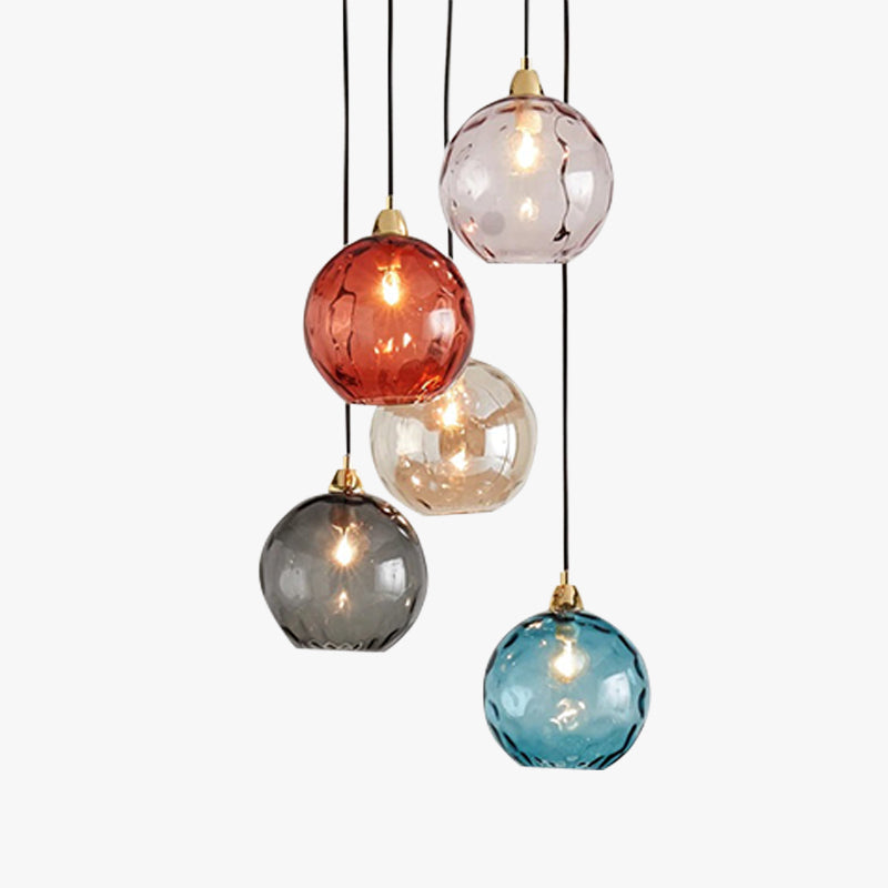 Pendelleuchte Glaskugel | Glas mit Wasserwellen in 10 Farben | Deckenabdeckung in Schwarz oder Gold | Wohnzimmer