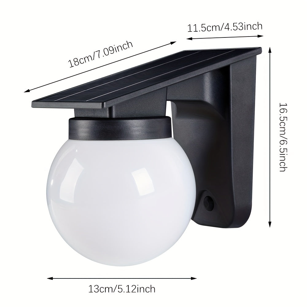 Solcellsvägglampa LED Glob | Skymningssensor Dimbar | Vattentät IP65 | Varmvitt Utomhus