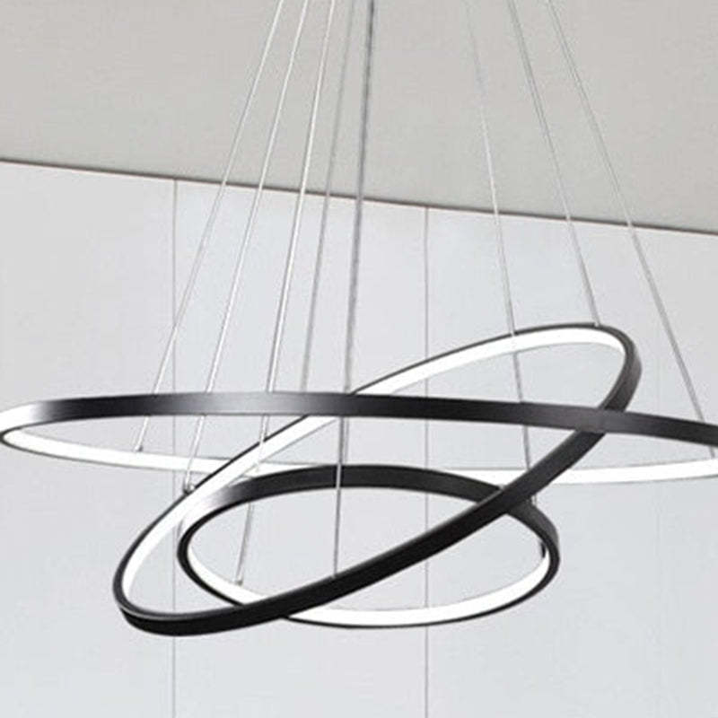 Pendelleuchte LED mit 3 Ringen aus Metall und Glas | Schwarz, Weiß oder Gold | Ø 20–80 cm | Fernbedienung