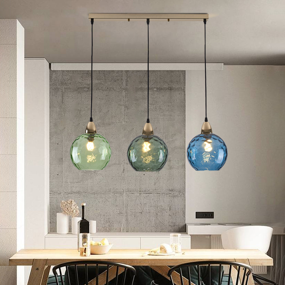 Pendellampa i Glas med Vågmönster | 3 Glasskärmar i Rosa, Grön, Grå eller Röd | Rund eller Avlång Modell | Vardagsrum och Sovrum
