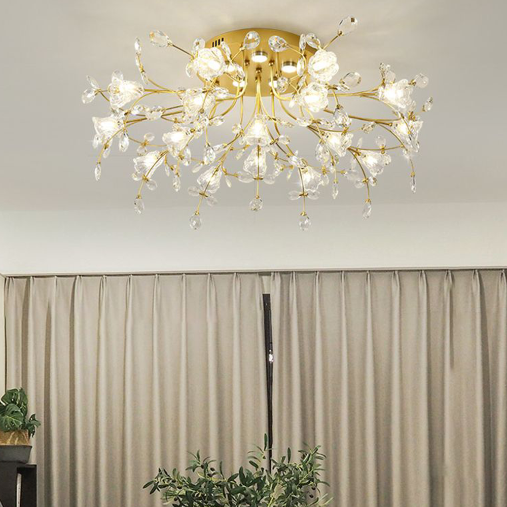 Taklampa Art Deco | Blomform i Guld, Metall och Glas | 7–19 Lampor | LED med 3 Ljusfärger
