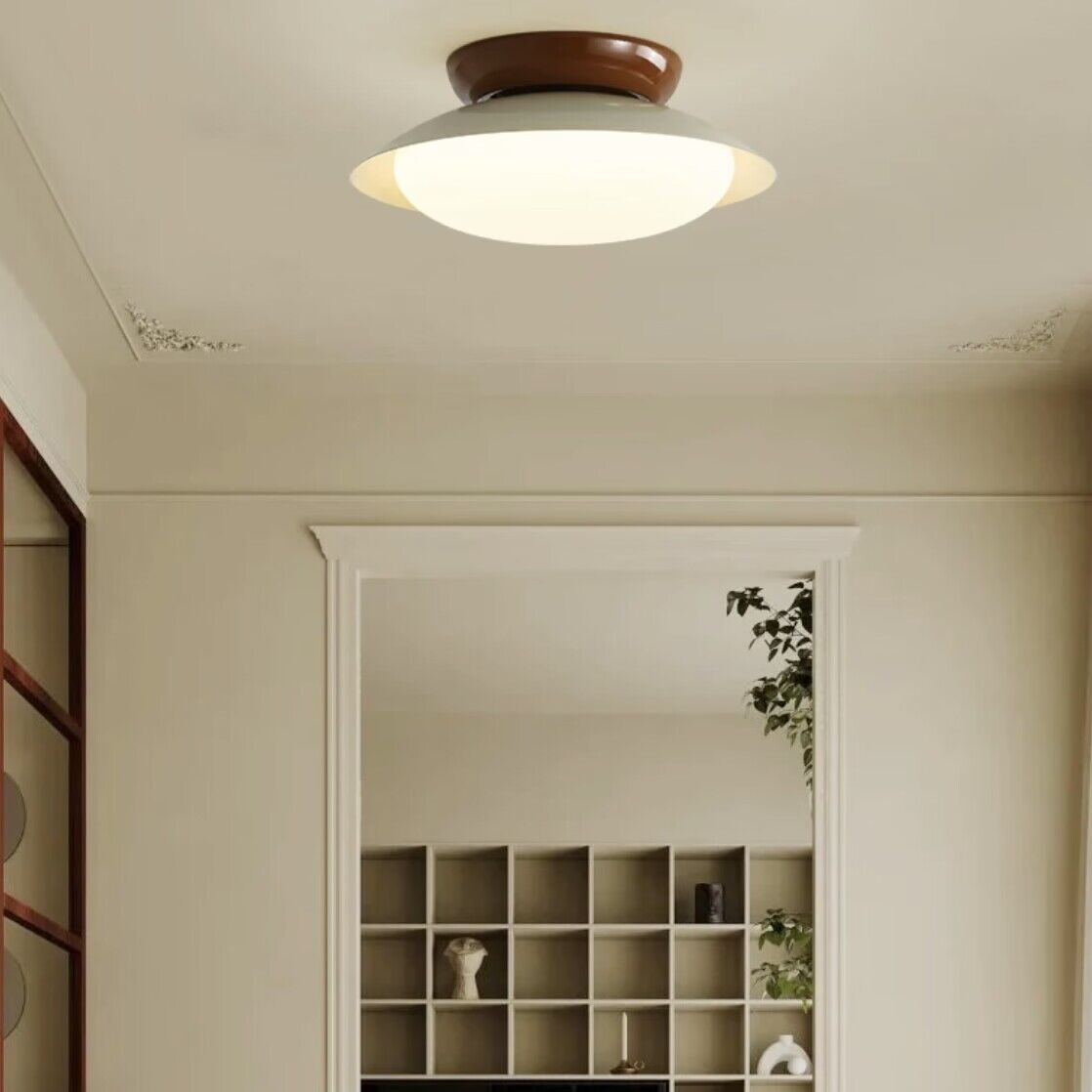 Deckenleuchte LED im Retro-Stil | Schalenförmige Deckenlampe in Braun, Grün, Beige oder Chrom | Dimmbar oder 3 Lichtfarben