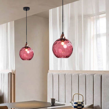 Pendelleuchte Glaskugel | Glas mit Wasserwellen in 10 Farben | Deckenabdeckung in Schwarz oder Gold | Wohnzimmer