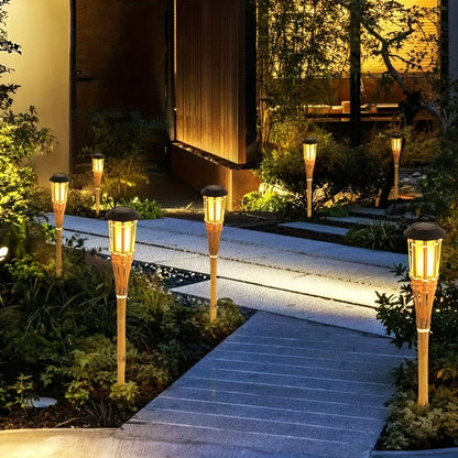 Solcellsfacklor Bambu 2-pack | Flamljus LED Trädgård | Vattentålig | Marklampa 59 cm