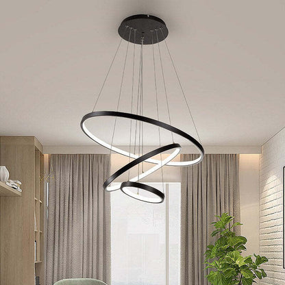Pendelleuchte LED mit 3 Ringen aus Metall und Glas | Schwarz, Weiß oder Gold | Ø 20–80 cm | Fernbedienung