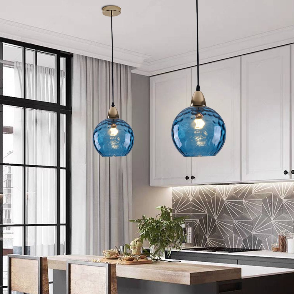 Pendelleuchte Glaskugel | Glas mit Wasserwellen in 10 Farben | Deckenabdeckung in Schwarz oder Gold | Wohnzimmer
