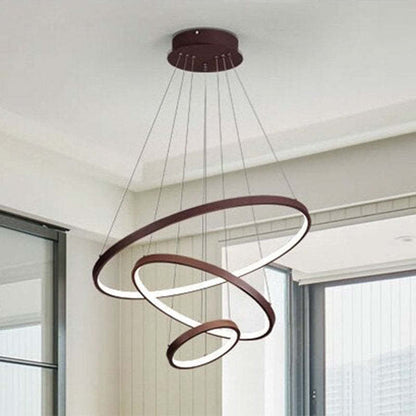 Pendelleuchte LED mit 3 Ringen aus Metall und Glas | Schwarz, Weiß oder Gold | Ø 20–80 cm | Fernbedienung