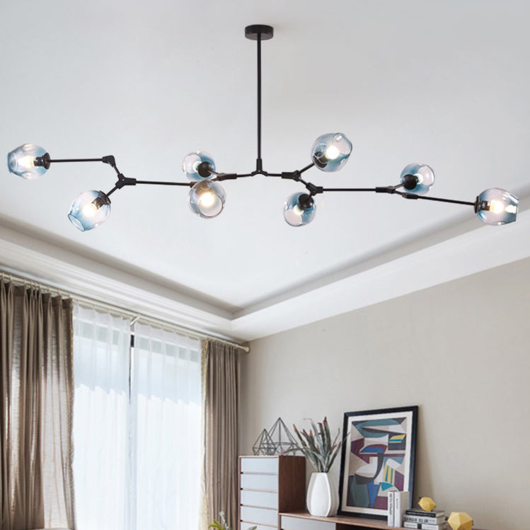 Pendelleuchte mit Glaskugeln | Schwarzes oder Goldenes Gestell | 5–9 Lichter | Klares, Rauch- oder Farbiges Glas