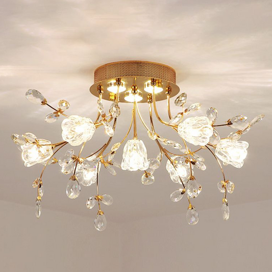 Taklampa Art Deco | Blomform i Guld, Metall och Glas | 7–19 Lampor | LED med 3 Ljusfärger