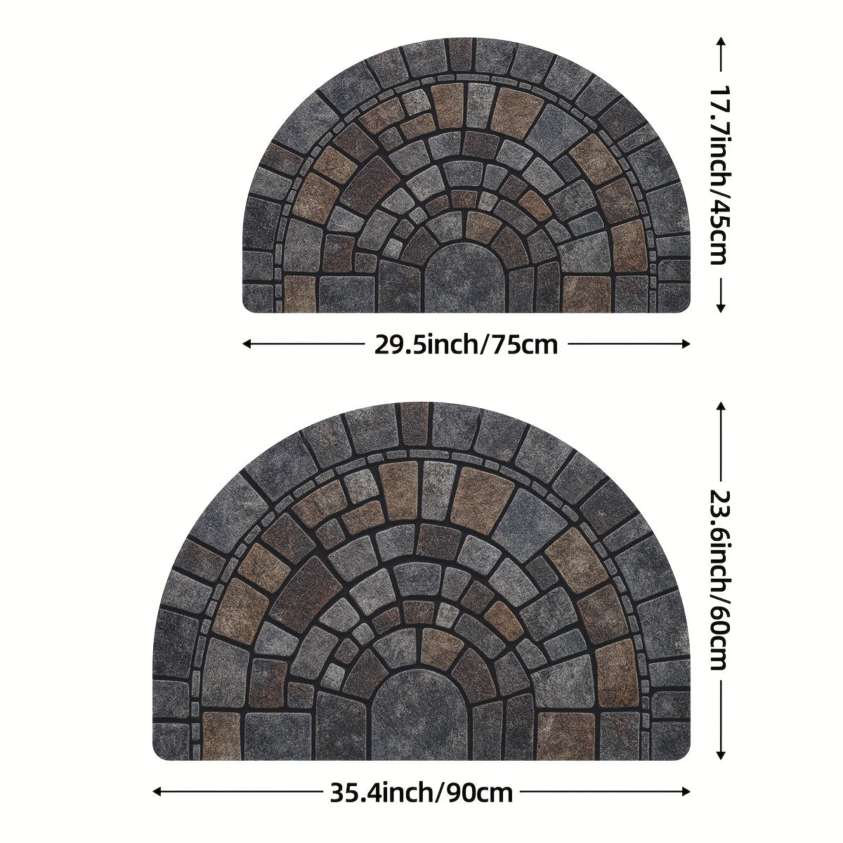 Dörrmatta Halvrund Mosaik | Halkfri Entrématta Polyester | Stenmönster | Inne & Ute