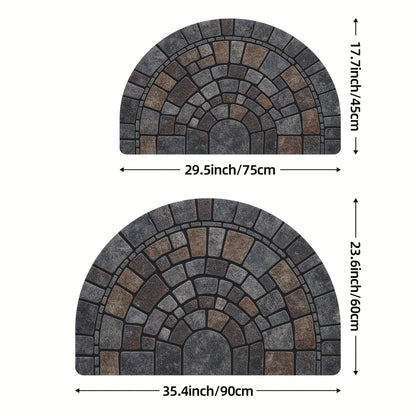 Dörrmatta Halvrund Mosaik | Halkfri Entrématta Polyester | Stenmönster | Inne & Ute