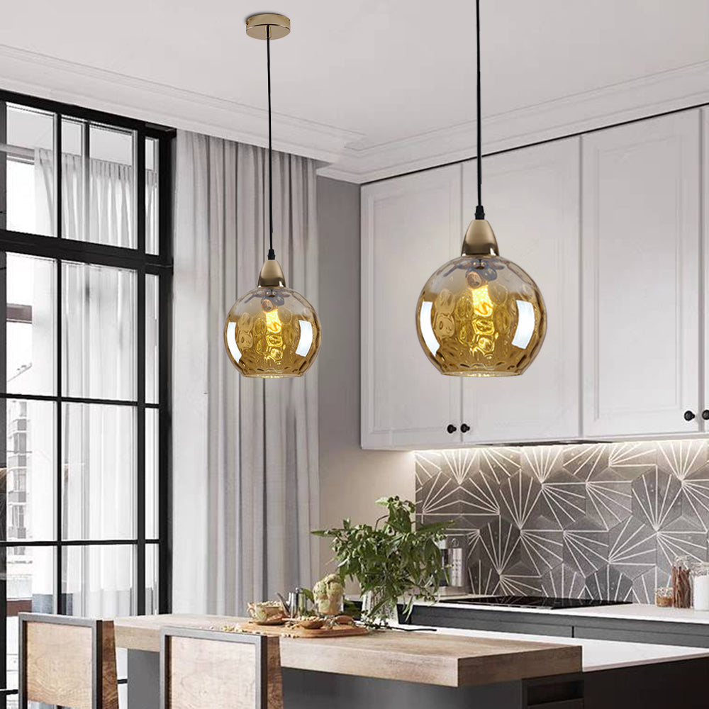 Pendelleuchte Glaskugel | Glas mit Wasserwellen in 10 Farben | Deckenabdeckung in Schwarz oder Gold | Wohnzimmer
