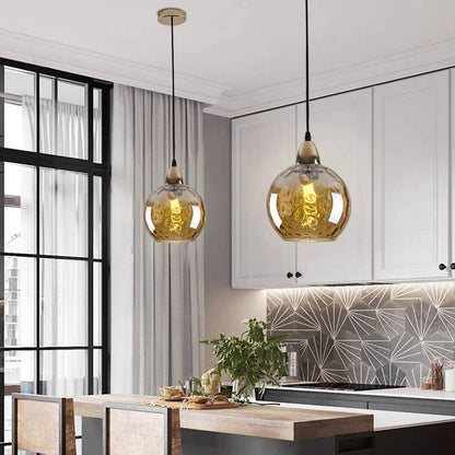 Pendelleuchte Glaskugel | Glas mit Wasserwellen in 10 Farben | Deckenabdeckung in Schwarz oder Gold | Wohnzimmer