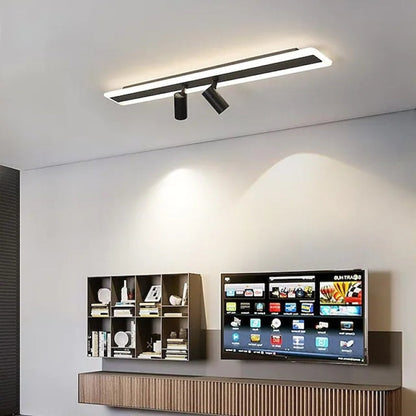 Deckenleuchte LED Doppelt Linear mit 2 Spots | Schwarzes Metall und Acryl | 80 oder 100 cm | 3 Lichtfarben