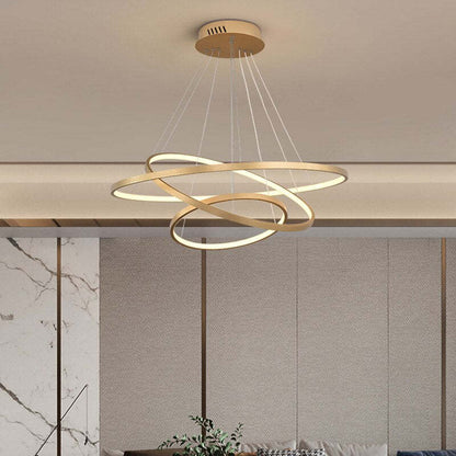 Pendelleuchte LED mit 3 Ringen aus Metall und Glas | Schwarz, Weiß oder Gold | Ø 20–80 cm | Fernbedienung