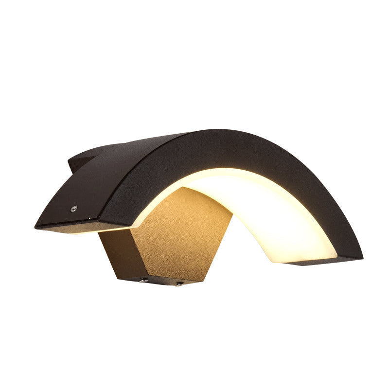 Utomhusvägglampa LED | Bågform i Svart Metall och Akryl | IP65 | Med eller Utan Rörelsesensor