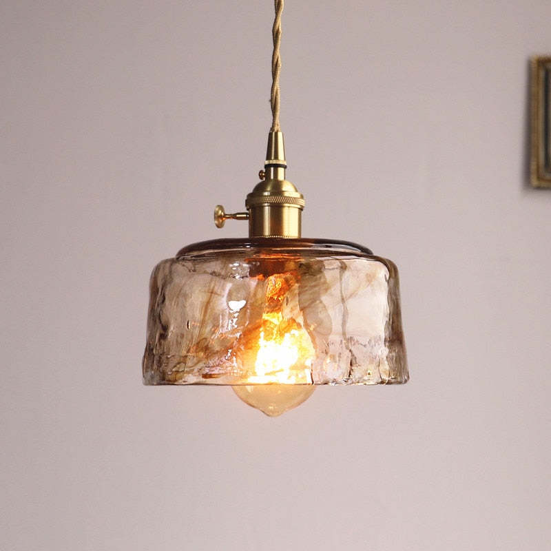 Pendellampa Industriell i Glas och Metall | Mässingsfärgad Vintagestil | 4 Former | LED-lampa Ingår