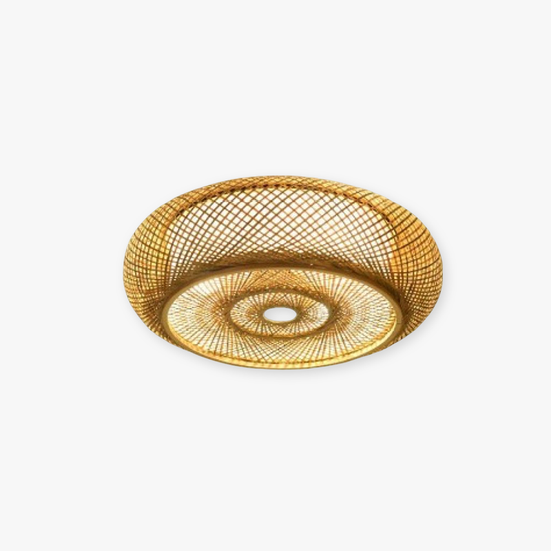 Deckenleuchte aus Rattan | Geflochtene Deckenlampe mit Schirm aus Naturmaterial | Warmweißes Licht | Wohnzimmer und Schlafzimmer