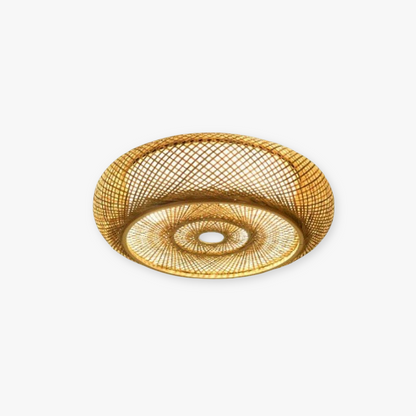 Deckenleuchte aus Rattan | Geflochtene Deckenlampe mit Schirm aus Naturmaterial | Warmweißes Licht | Wohnzimmer und Schlafzimmer