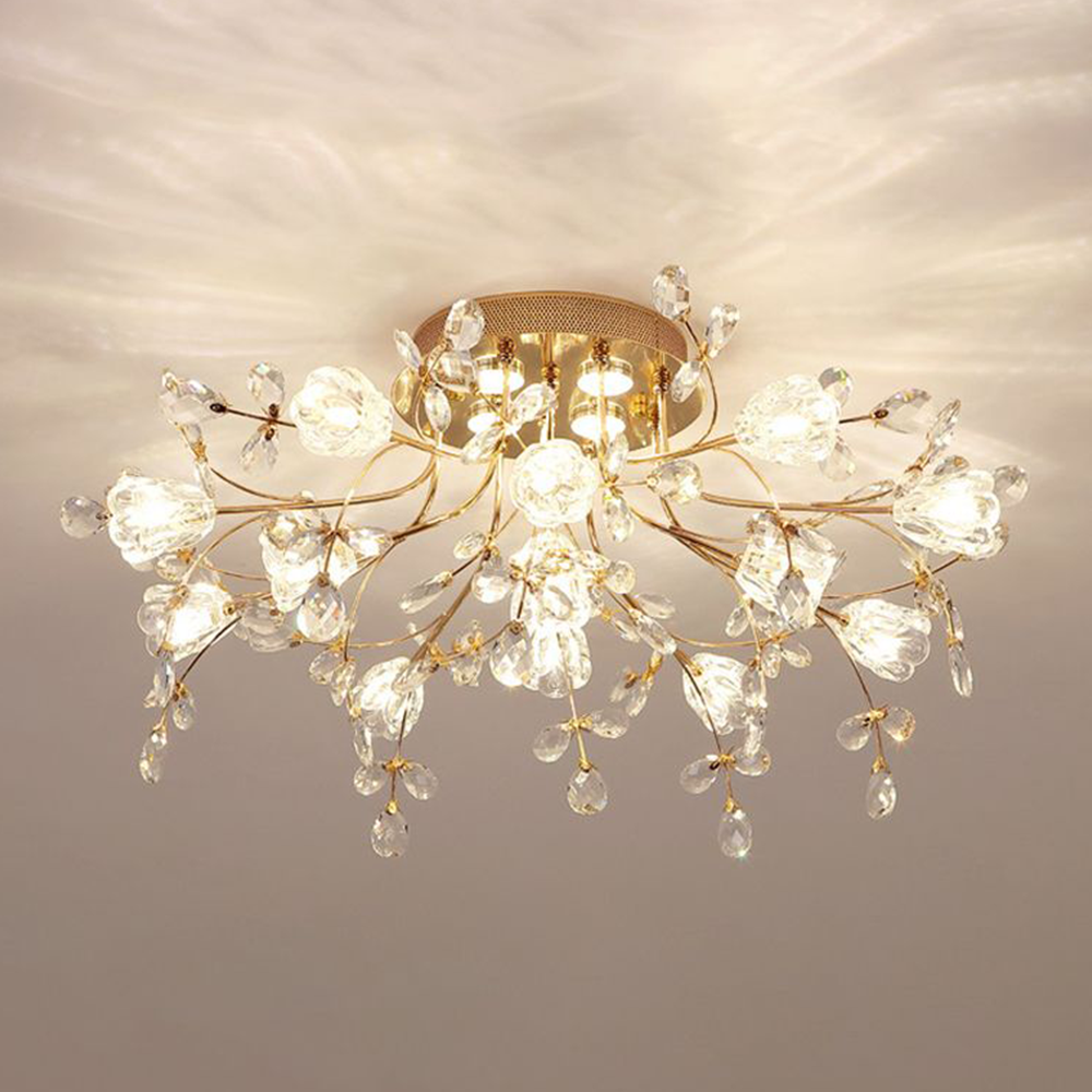 Taklampa Art Deco | Blomform i Guld, Metall och Glas | 7–19 Lampor | LED med 3 Ljusfärger