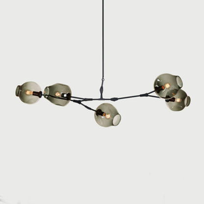 Pendelleuchte mit Glaskugeln | Schwarzes oder Goldenes Gestell | 5–9 Lichter | Klares, Rauch- oder Farbiges Glas