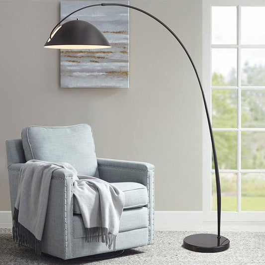 Golvlampa Båglampa i Svart Metall | Metallskärm | Marmor eller Järn | H 190 eller 205 cm