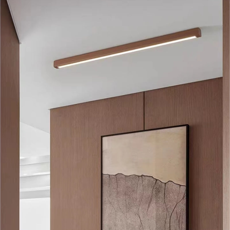 Deckenleuchte LED linear aus Holz und Acryl | Dunkles Holz oder Naturholz | 60–180 cm | 3 Lichtfarben