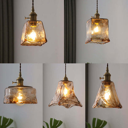 Pendellampa Industriell i Glas och Metall | Mässingsfärgad Vintagestil | 4 Former | LED-lampa Ingår