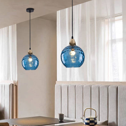 Pendelleuchte Glaskugel | Glas mit Wasserwellen in 10 Farben | Deckenabdeckung in Schwarz oder Gold | Wohnzimmer