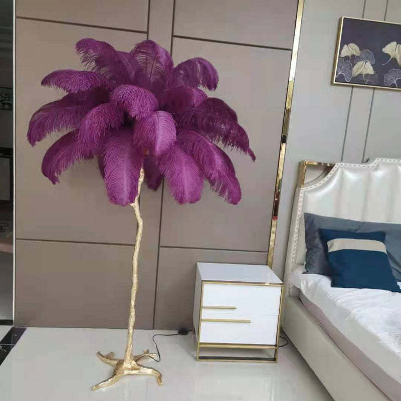 Stehleuchte und Tischleuchte mit Straußenfedern | 9 Farben | Federschirm im nordischen Luxusstil | H 80 oder 165,1 cm