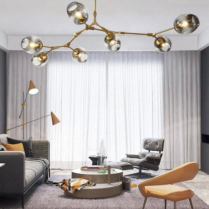 Pendelleuchte mit Glaskugeln | Schwarzes oder Goldenes Gestell | 5–9 Lichter | Klares, Rauch- oder Farbiges Glas