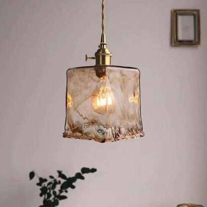 Pendellampa Industriell i Glas och Metall | Mässingsfärgad Vintagestil | 4 Former | LED-lampa Ingår