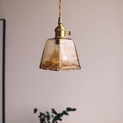 Pendellampa Industriell i Glas och Metall | Mässingsfärgad Vintagestil | 4 Former | LED-lampa Ingår