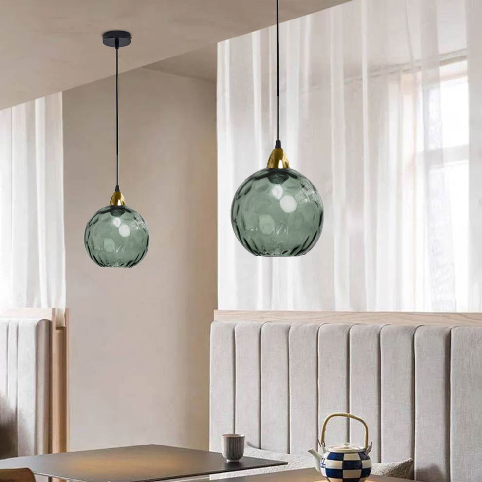Pendelleuchte Glaskugel | Glas mit Wasserwellen in 10 Farben | Deckenabdeckung in Schwarz oder Gold | Wohnzimmer