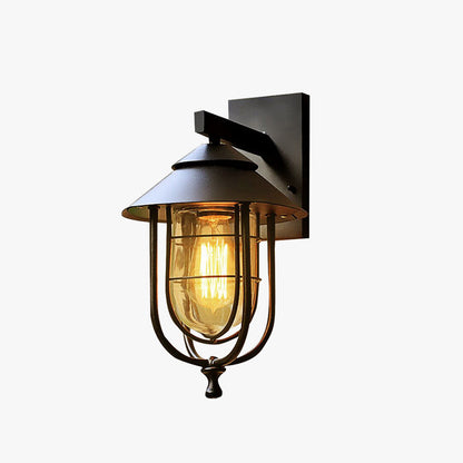 Außenwandleuchte Laterne im Vintage-Stil | Schwarzes Metall und Glas | IP65 | LED-Lampe Inklusive