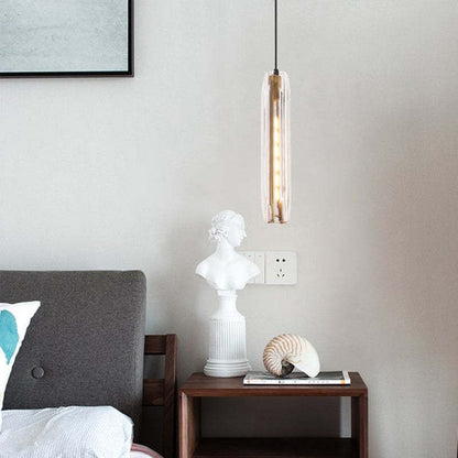 Pendellampa i Glas och Mässing | Smal Vasform | Klar eller Grå Glasskärm | E14 för Matbord och Sovrum