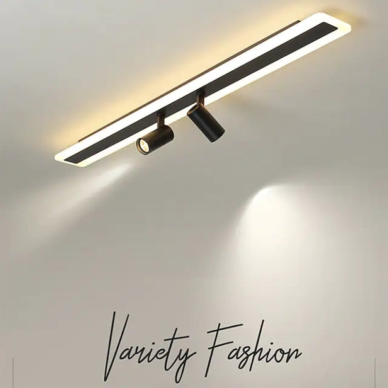 Deckenleuchte LED Doppelt Linear mit 2 Spots | Schwarzes Metall und Acryl | 80 oder 100 cm | 3 Lichtfarben