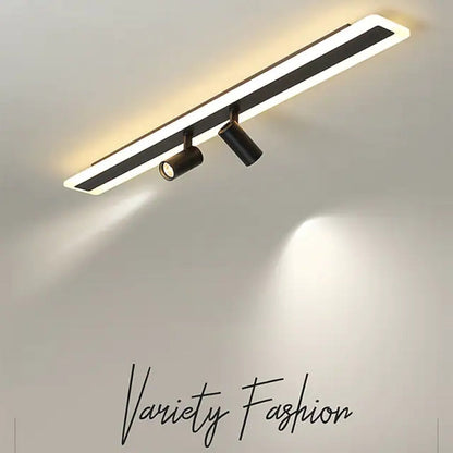 Deckenleuchte LED Doppelt Linear mit 2 Spots | Schwarzes Metall und Acryl | 80 oder 100 cm | 3 Lichtfarben