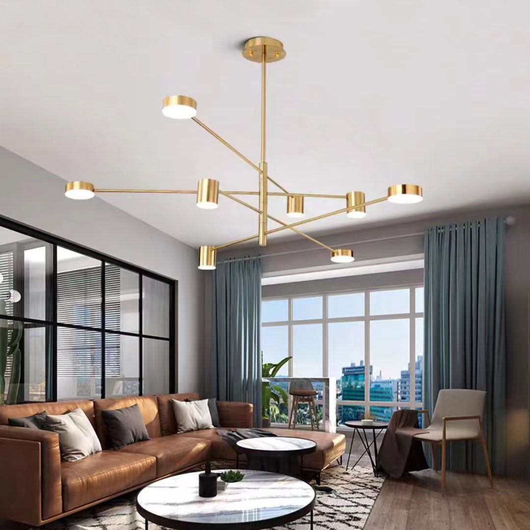 Pendelleuchte LED Industrial | Astform aus Schwarzem oder Goldenem Metall | 4-, 6- oder 8-flammig | 3 Lichtfarben