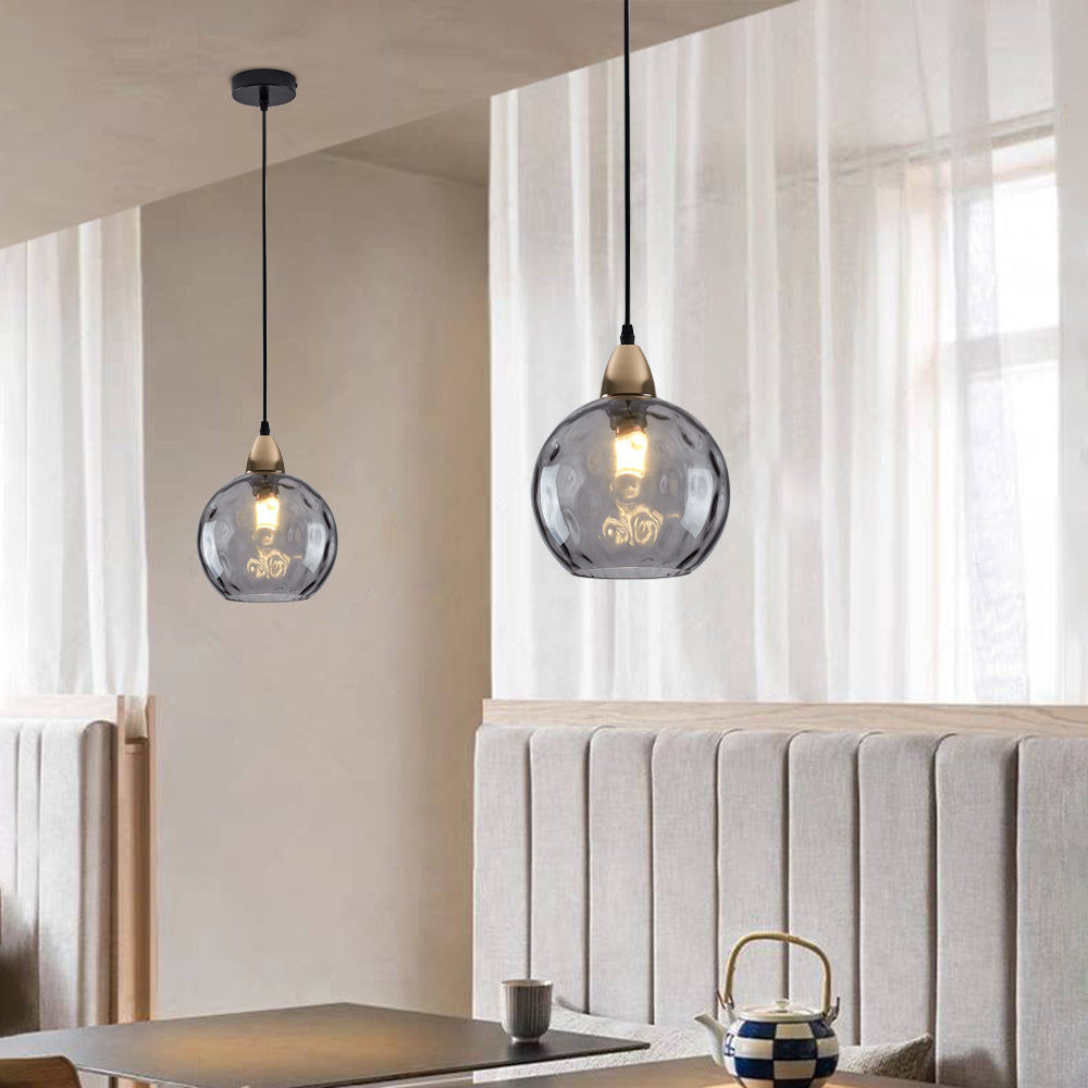 Pendelleuchte Glaskugel | Glas mit Wasserwellen in 10 Farben | Deckenabdeckung in Schwarz oder Gold | Wohnzimmer