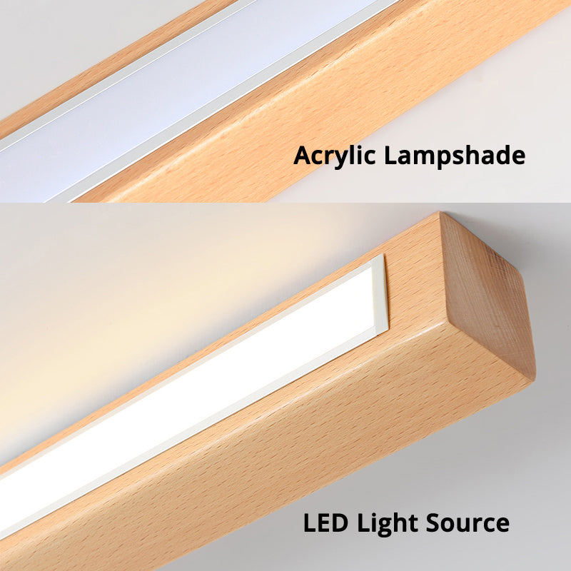 Deckenleuchte LED linear aus Holz und Acryl | Dunkles Holz oder Naturholz | 60–180 cm | 3 Lichtfarben